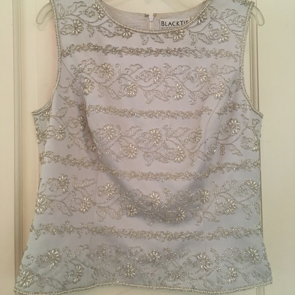 Oleg Cassini Black Tie beaded sleeveless top